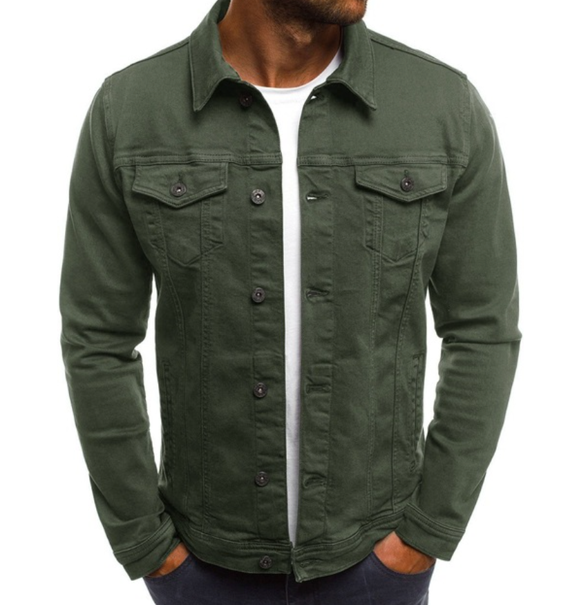 Denim-Jacke - Herren Button-Up Slim Fit Sommer Jeansjacke-Grün-M-Chaps Herrenmode