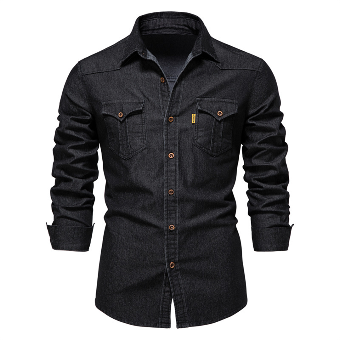 Herren Denim Langarmhemd mit Knöpfen und Kragen - Norvielle