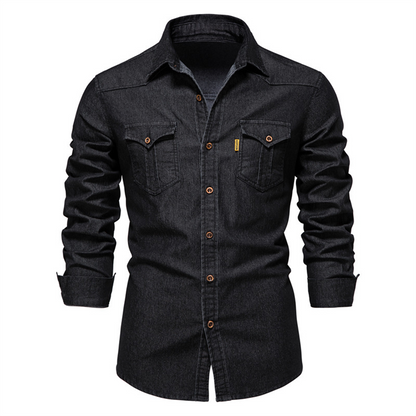 Herren Denim Langarmhemd mit Knöpfen und Kragen - Norvielle