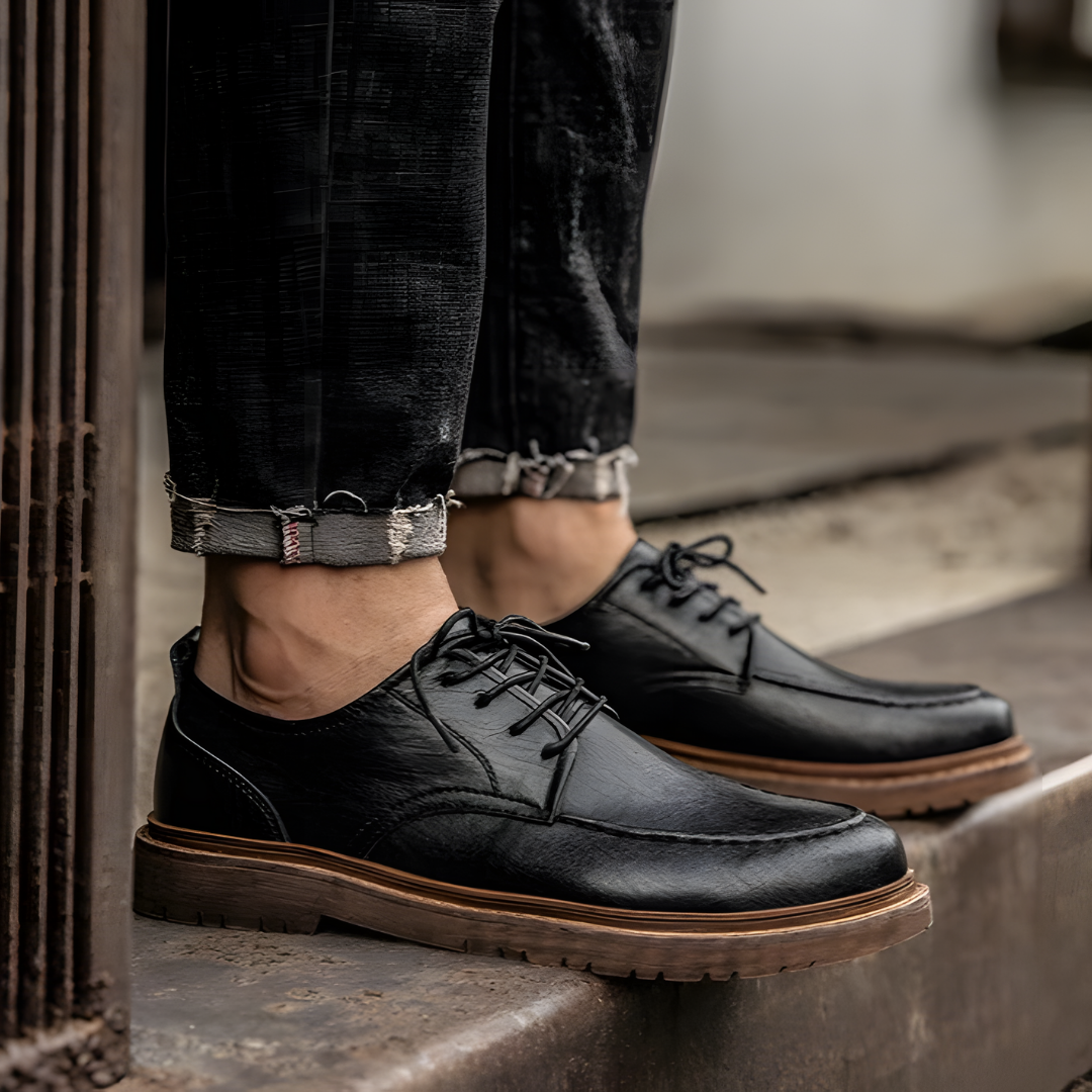 Herren Lederschnürschuhe Derby Schuhe Schwarz - Norvielle