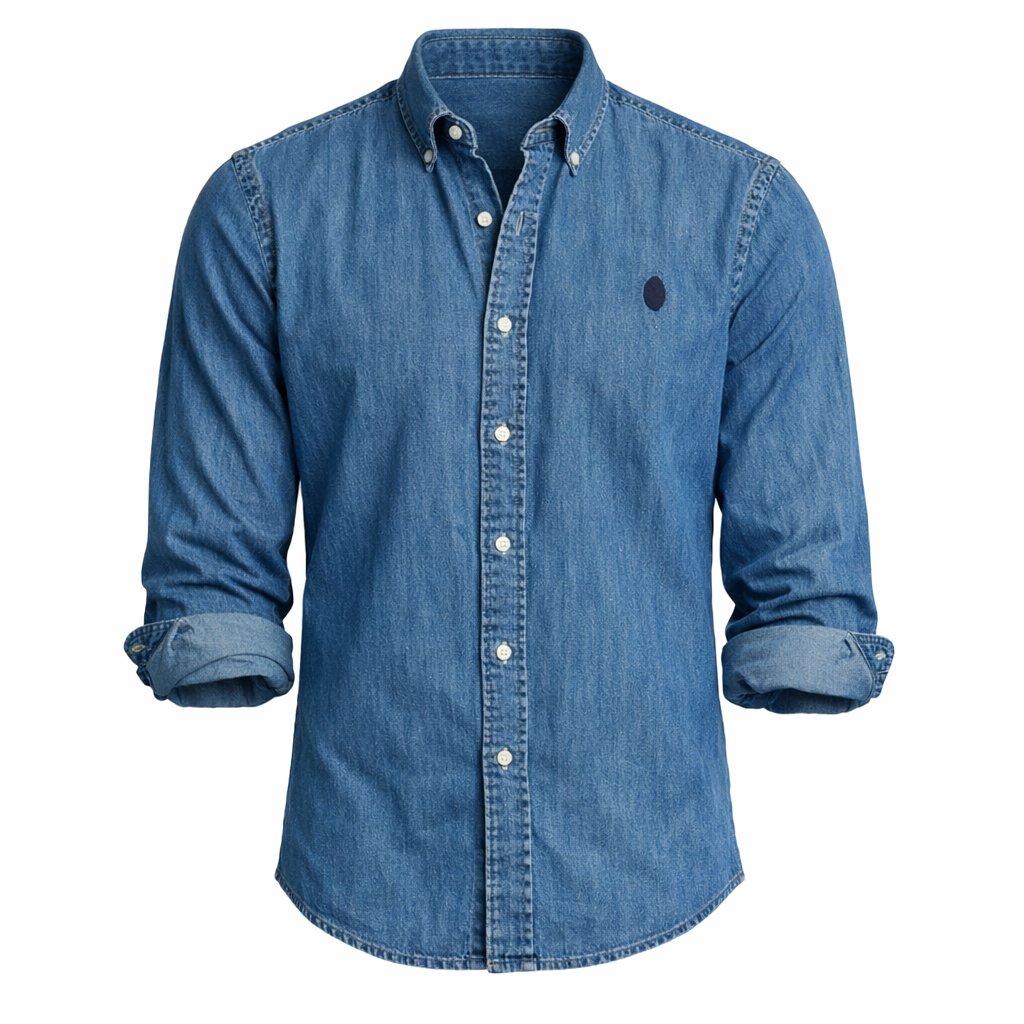 Herren Langarmhemd Denim Jeans Kentkragen
