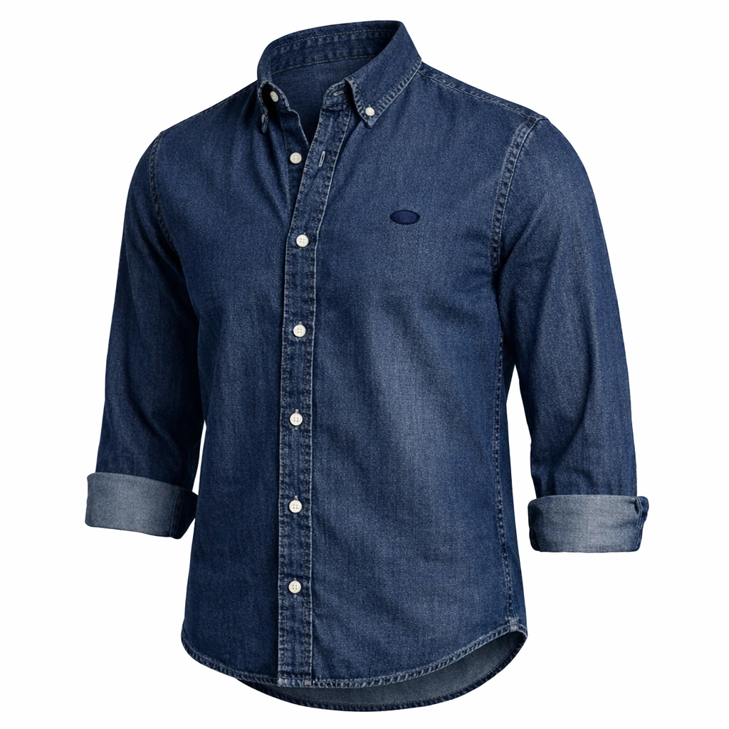 Herren Langarmhemd Denim Jeans Kentkragen