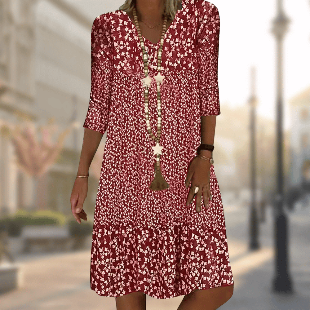 Damen Sommerkleid V-Ausschnitt Blumenprint
