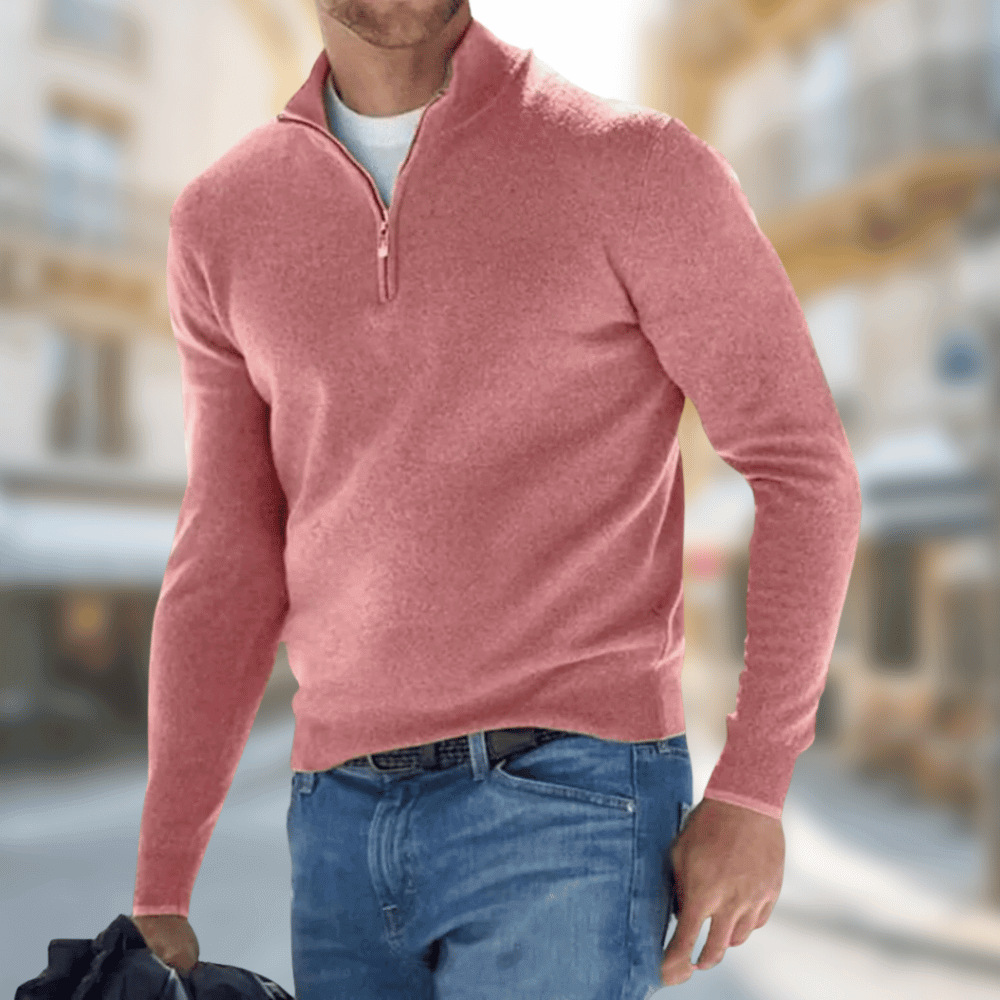 Herren Freizeitpullover Reißverschluss V-Ausschnitt