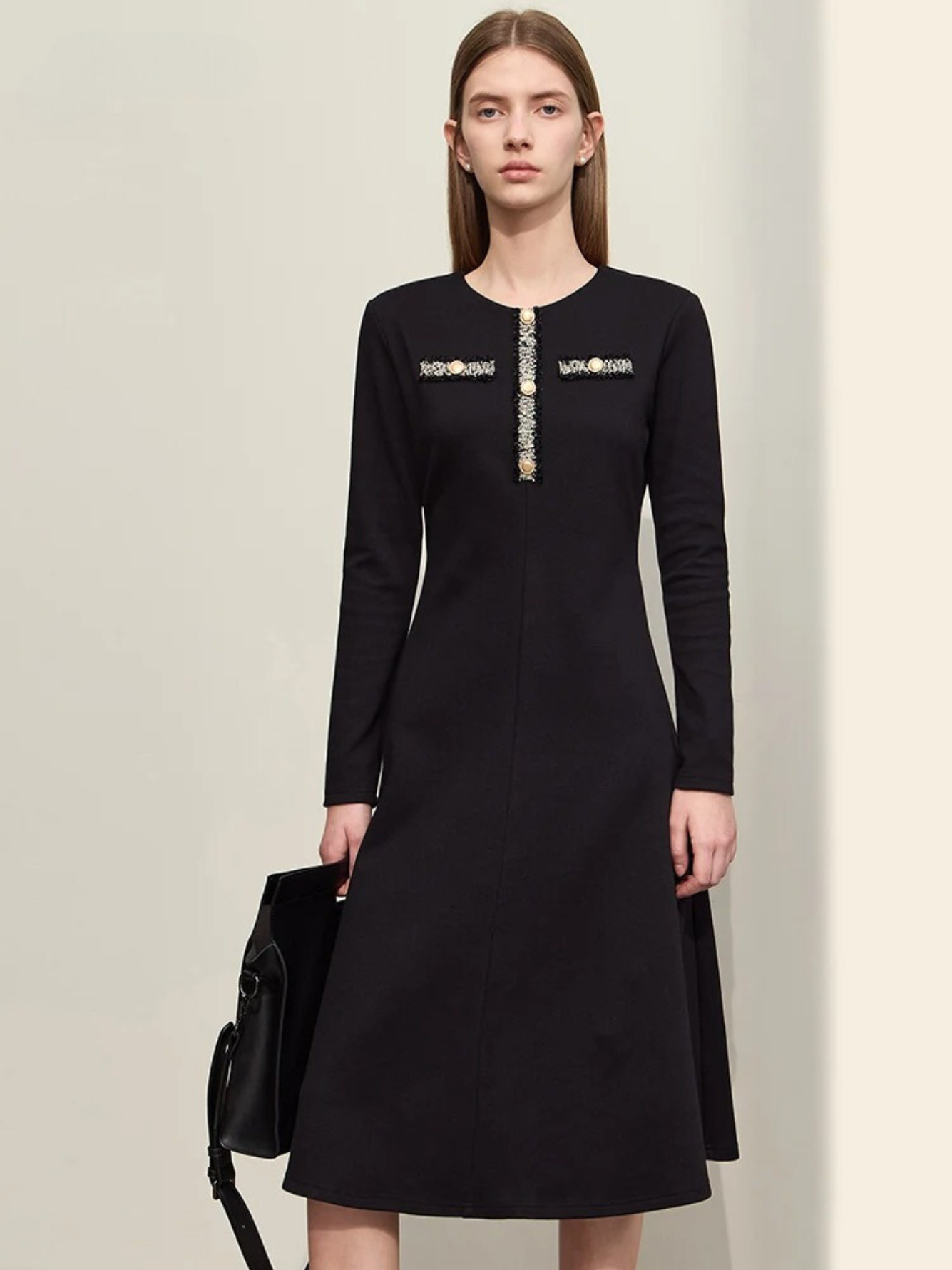 Damen Midikleid Rundhalsausschnitt Golden - Norvielle