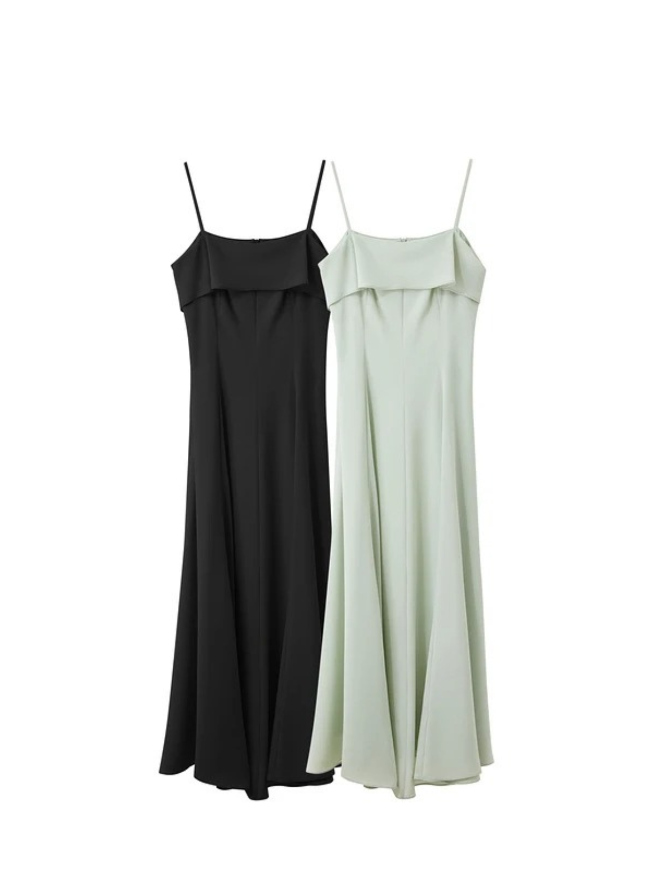 Two minimalist and simple dresses in Mint Green and Black.