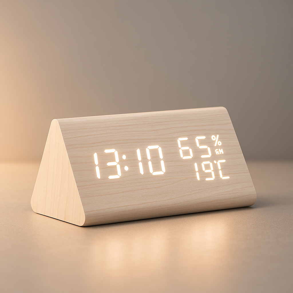 Holz Digitaler LED Wecker Mit Temperaturanzeige