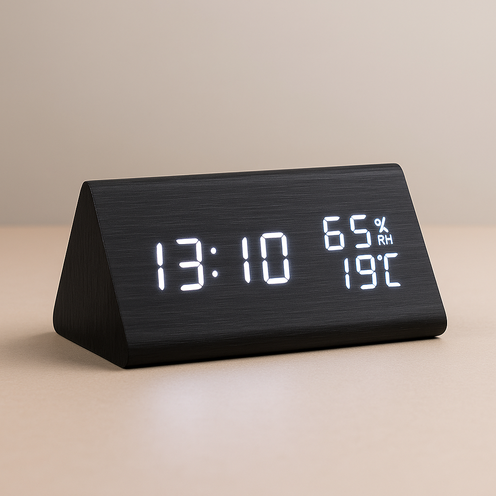 Holz Digitaler LED Wecker Mit Temperaturanzeige