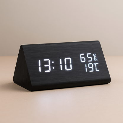Holz Digitaler LED Wecker Mit Temperaturanzeige