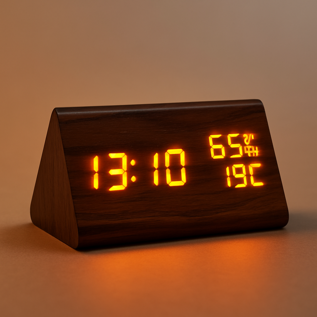 Holz Digitaler LED Wecker Mit Temperaturanzeige