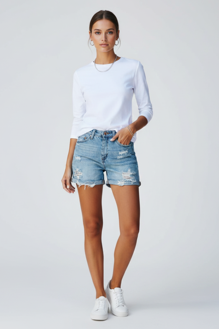 Damen Casual Shorts Distressed Optik Fransen Saum
