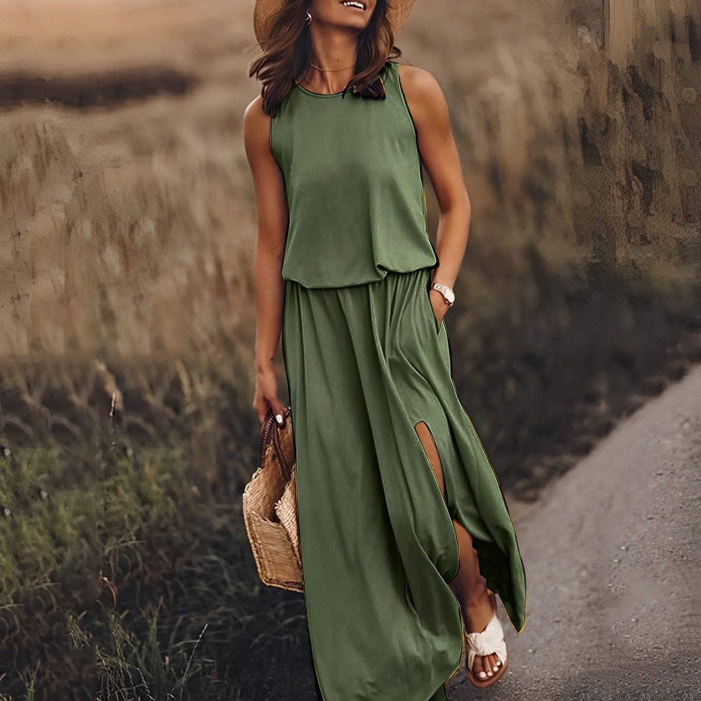 Damen Maxi-Sommerkleid mit Seitenschlitz