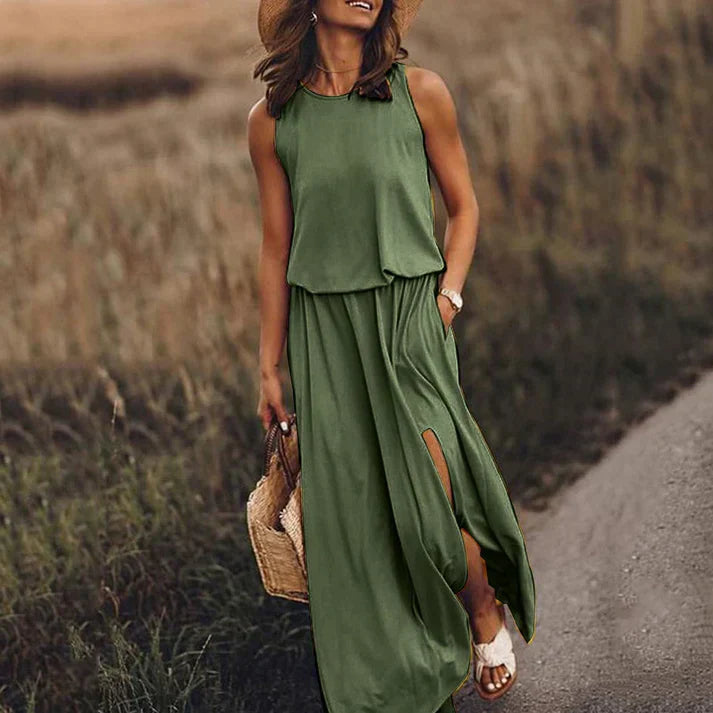 Weißes Damen Maxikleid aus Leinen Entspanntes Design