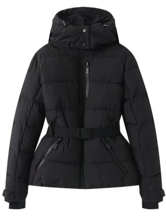 Damen Daunenjacke Mit Kapuze Und Gürtel Winter