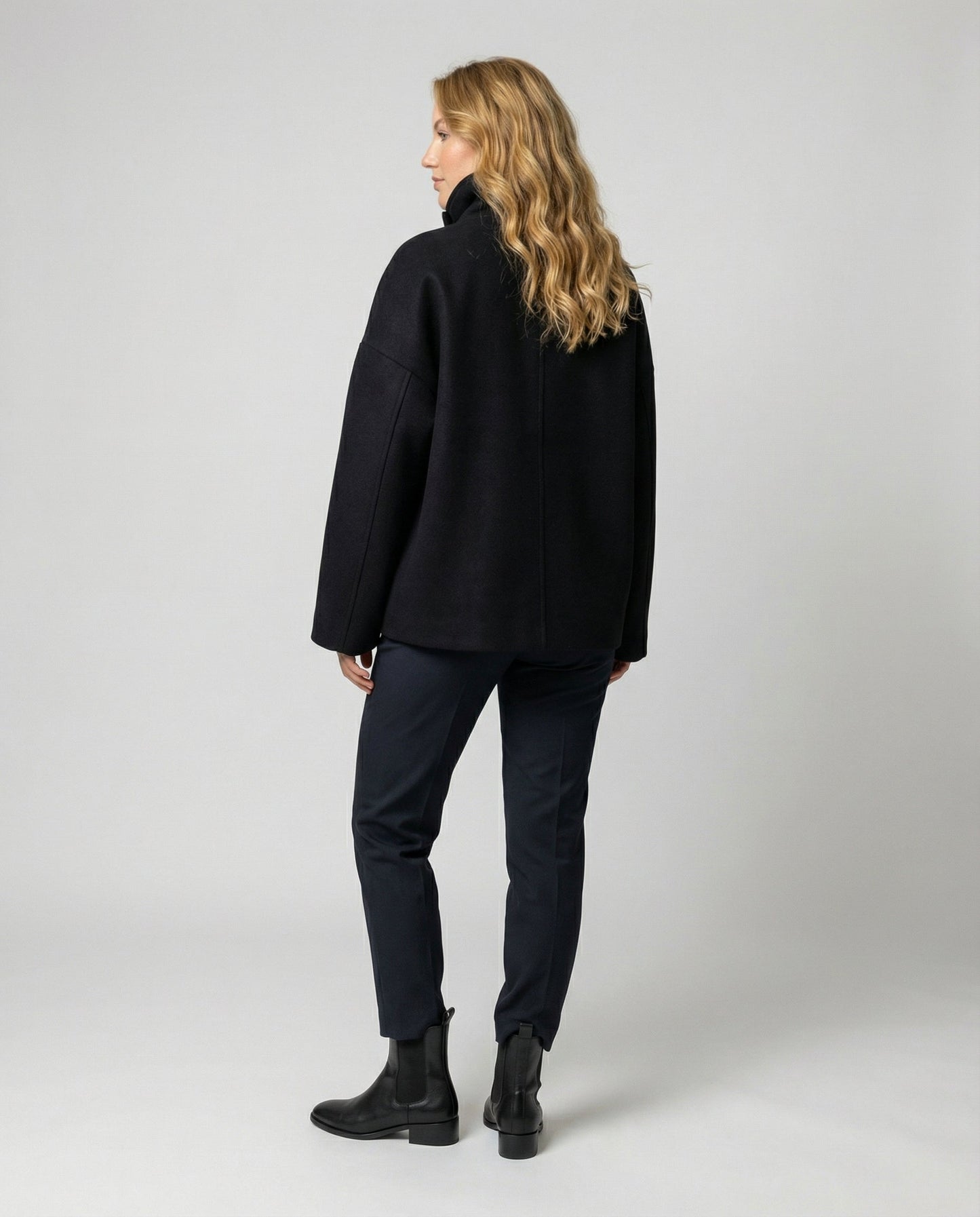 Damen Oversized Wollmantel Stehkragen