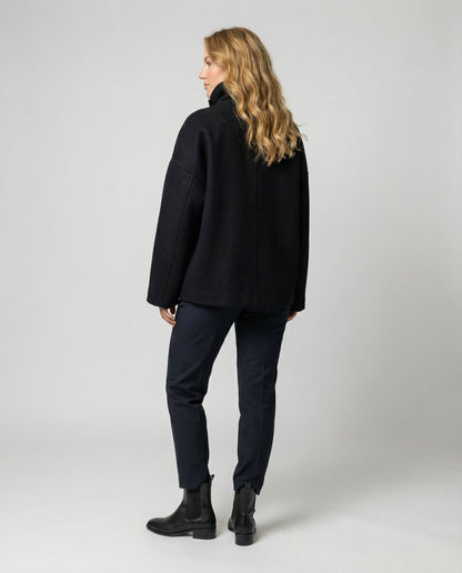 Damen Oversized Wollmantel Stehkragen