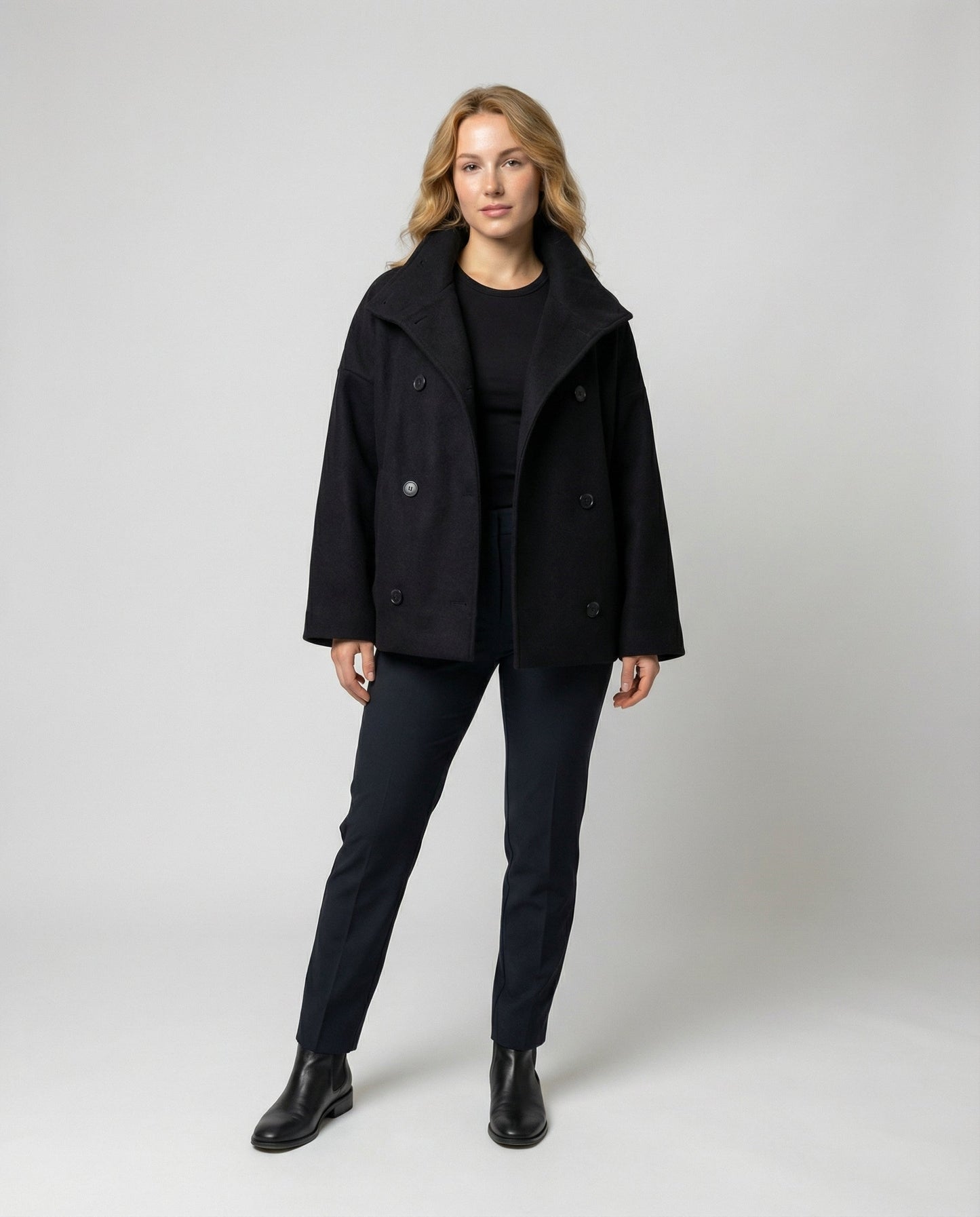 Damen Oversized Wollmantel Stehkragen