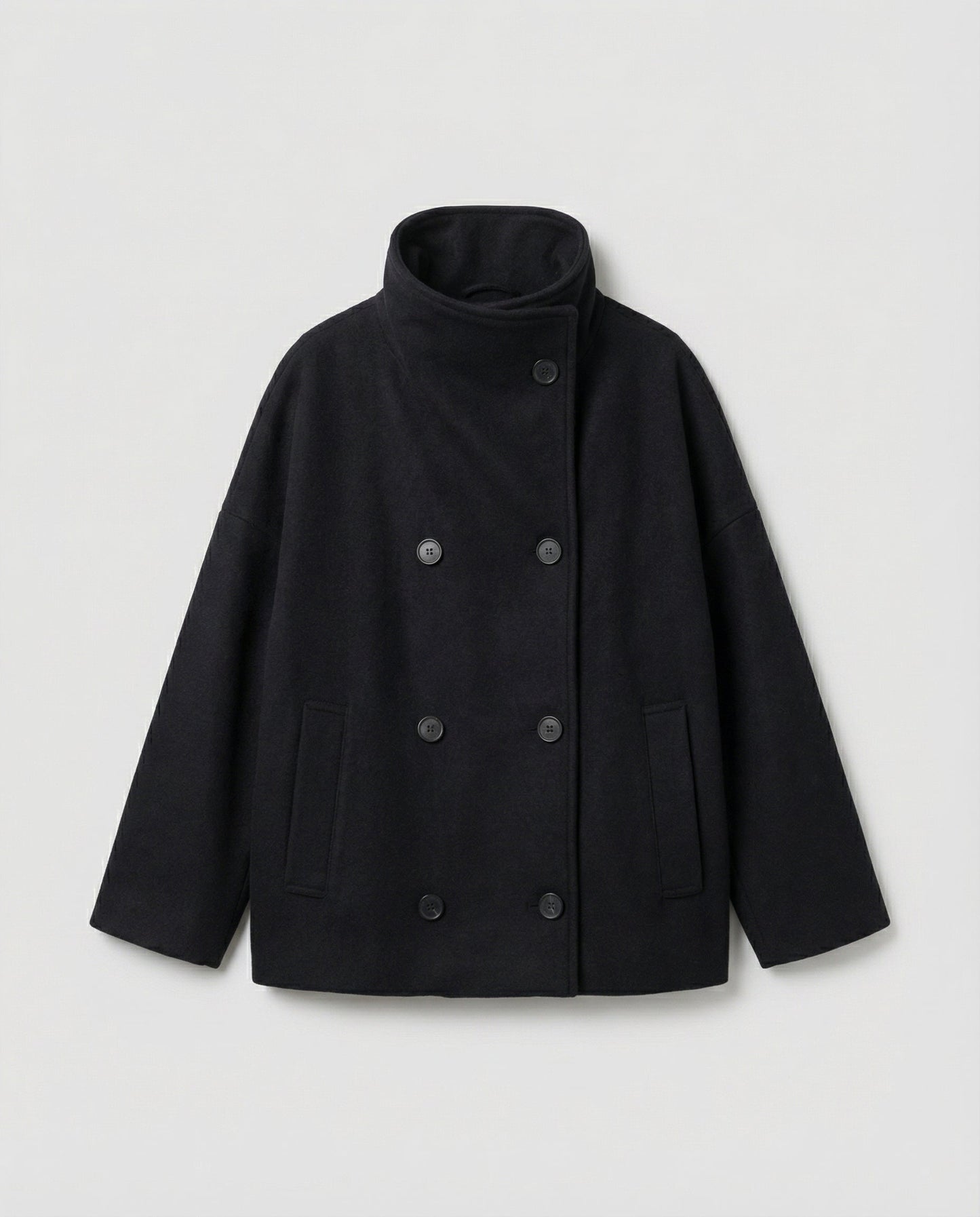 Damen Oversized Wollmantel Stehkragen