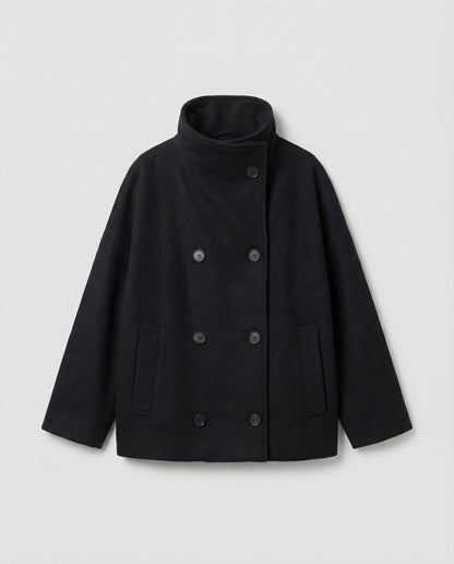 Damen Oversized Wollmantel Stehkragen