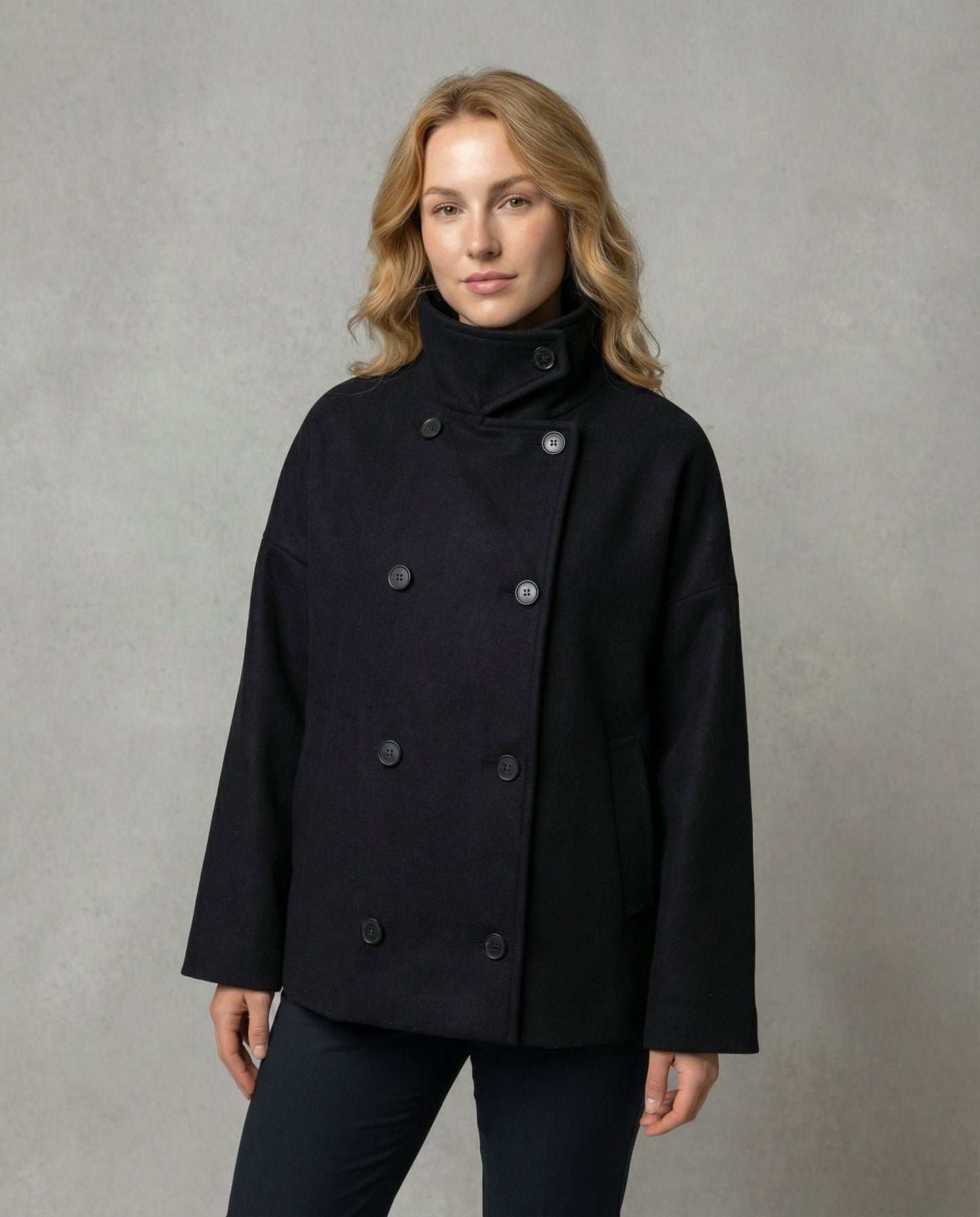 Damen Oversized Wollmantel Stehkragen - Norvielle