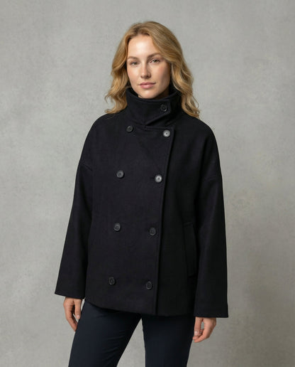 Damen Oversized Wollmantel Stehkragen - Norvielle