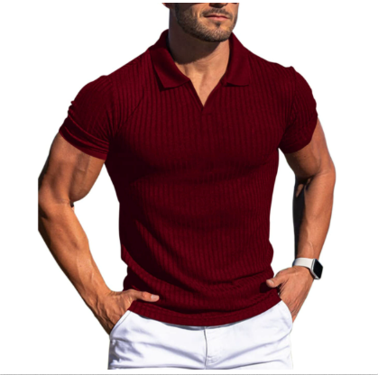 Herren Polo-Shirt Gerippt Slim-Fit Weiß