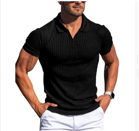 Herren Polo-Shirt Gerippt Slim-Fit Weiß