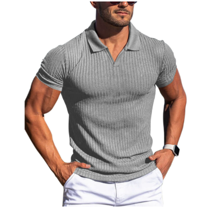 Herren Polo-Shirt Gerippt Slim-Fit Weiß