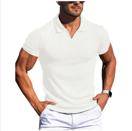 Herren Polo-Shirt Gerippt Slim-Fit Weiß - Norvielle