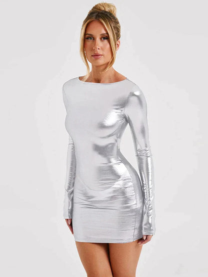 Norvielle Damen Bodycon Minikleid Metallic