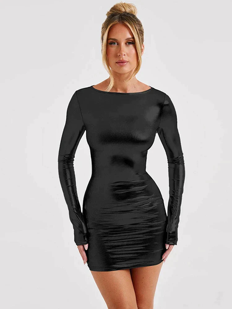 Norvielle Damen Bodycon Minikleid Metallic