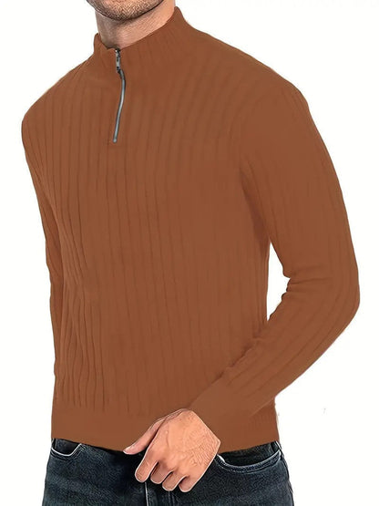 Dwayne Pulli | Herren Strickpullover mit halbem Reißverschluss-Braun-S-Chaps Herrenmode