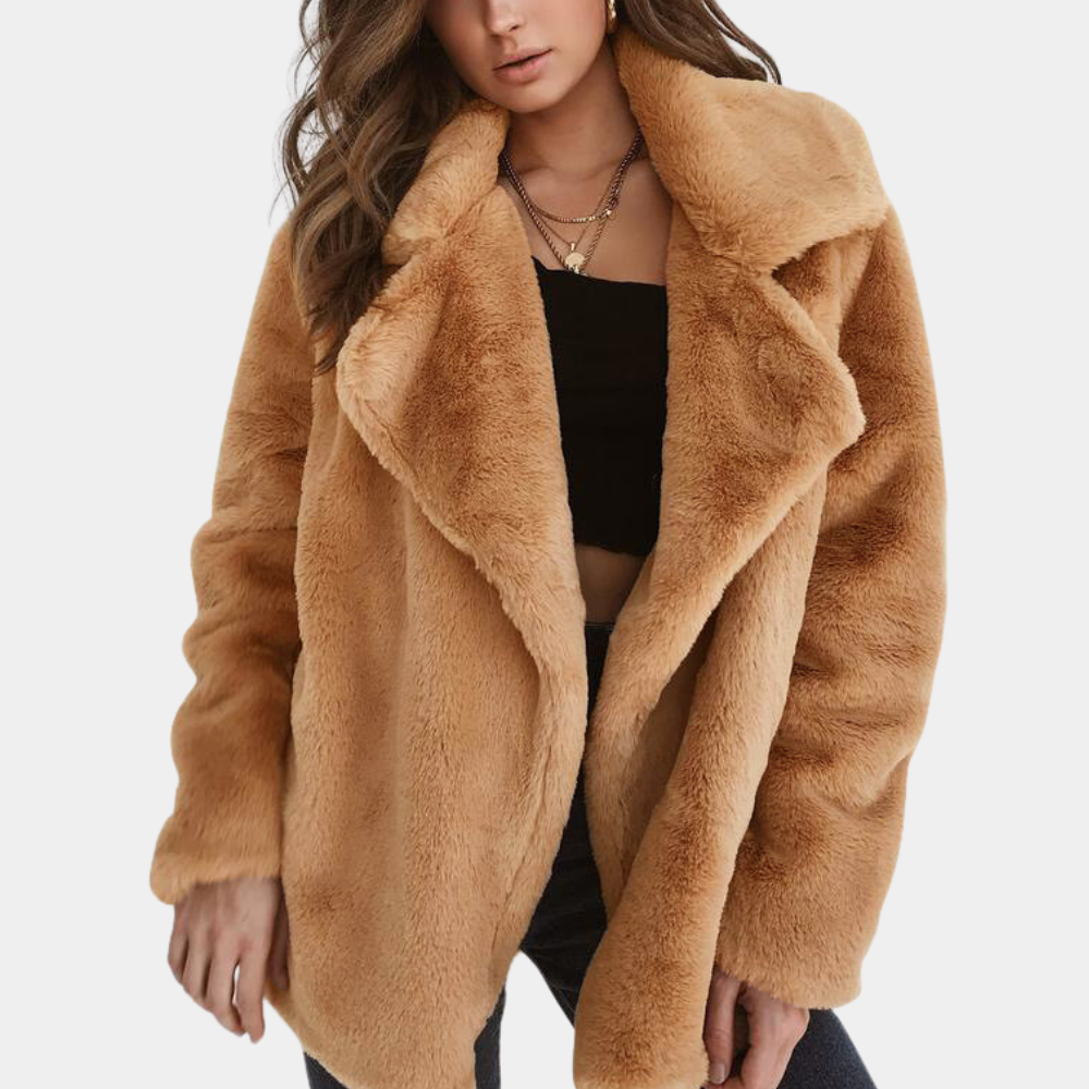 Damen Teddy-Mantel Reverskragen Elegantes Design Schwarz - Norvielle