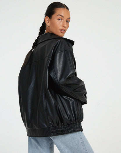 Damen Oversized Lederjacke PU-Kunstleder