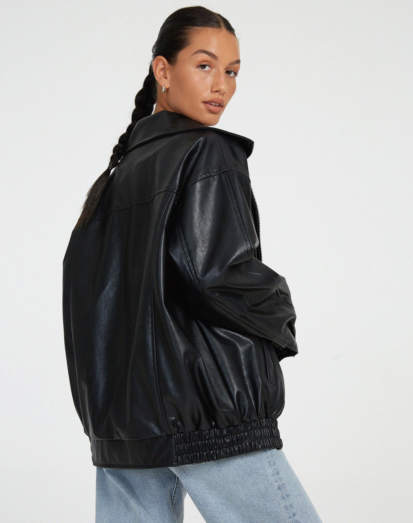 Damen Oversized Kunstlederjacke