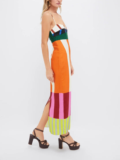 Damen Sommerkleid Gestreift Spaghettiträger