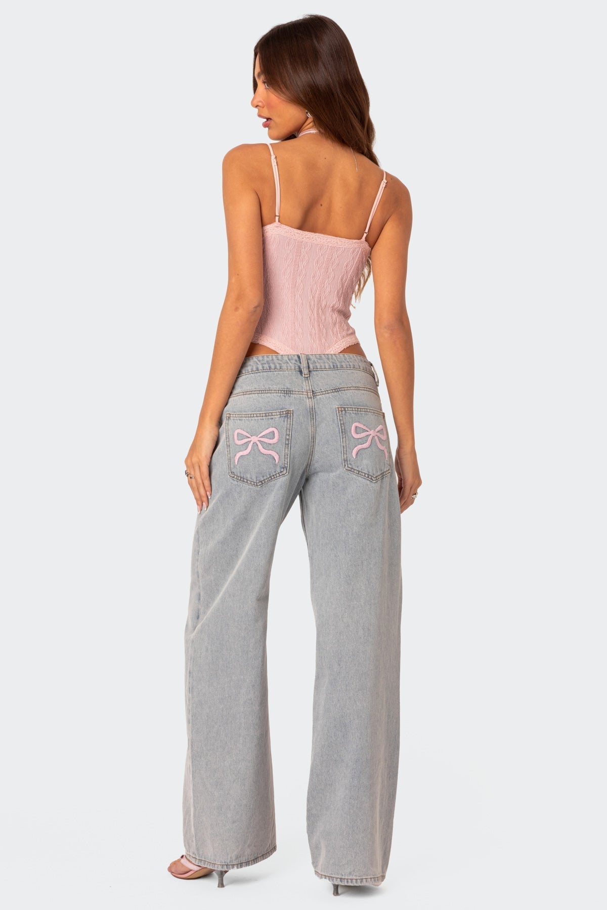 Damen Weite Jeans Schleifendetails Dunkelblau - Norvielle