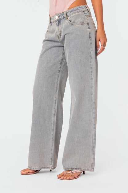 Damen Wide-Leg Jeans mit Stickereien Moderner Schnitt