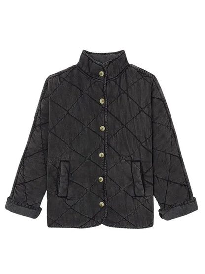 Damen Leichte Steppjacke Knöpfe Einfarbig für Alltag