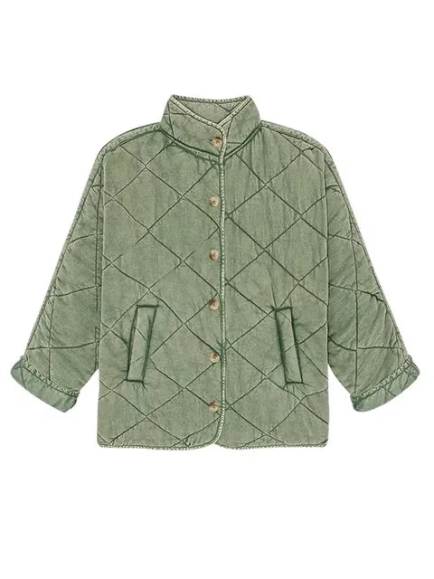Damen Leichte Steppjacke Knöpfe Einfarbig für Alltag
