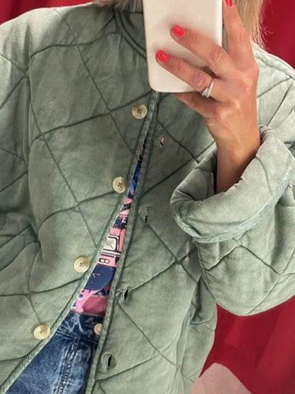 Damen Leichte Steppjacke Knöpfe Einfarbig für Alltag
