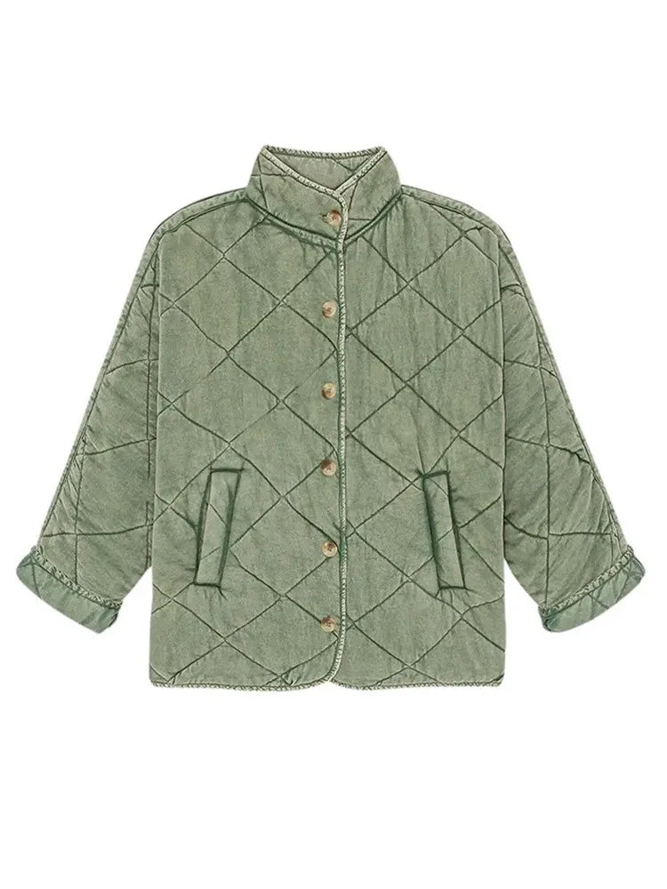 Damen Leichte Steppjacke Knöpfe Einfarbig für Alltag