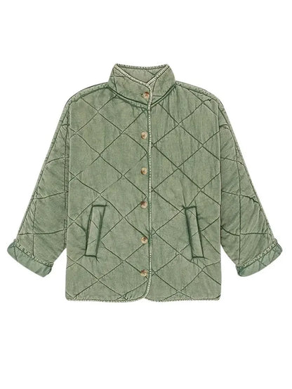 Damen Leichte Steppjacke Knöpfe Einfarbig für Alltag