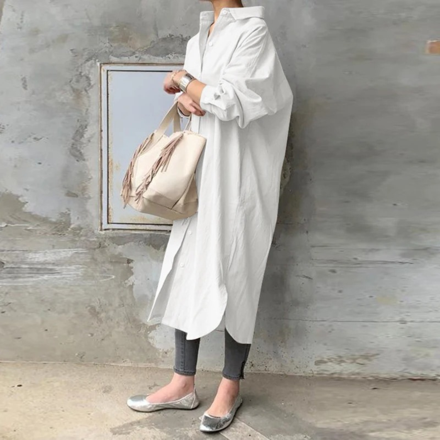 Norvielle Damen Blusenkleid mit Kragen Lang - Norvielle