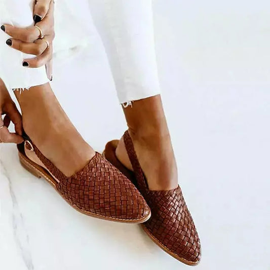 Geflochtene Damen Flache Schuhe Spitze Beige - Norvielle