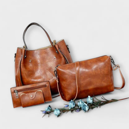 Norvielle Damen Vintage Leder-Taschenset 4-teilig - Norvielle