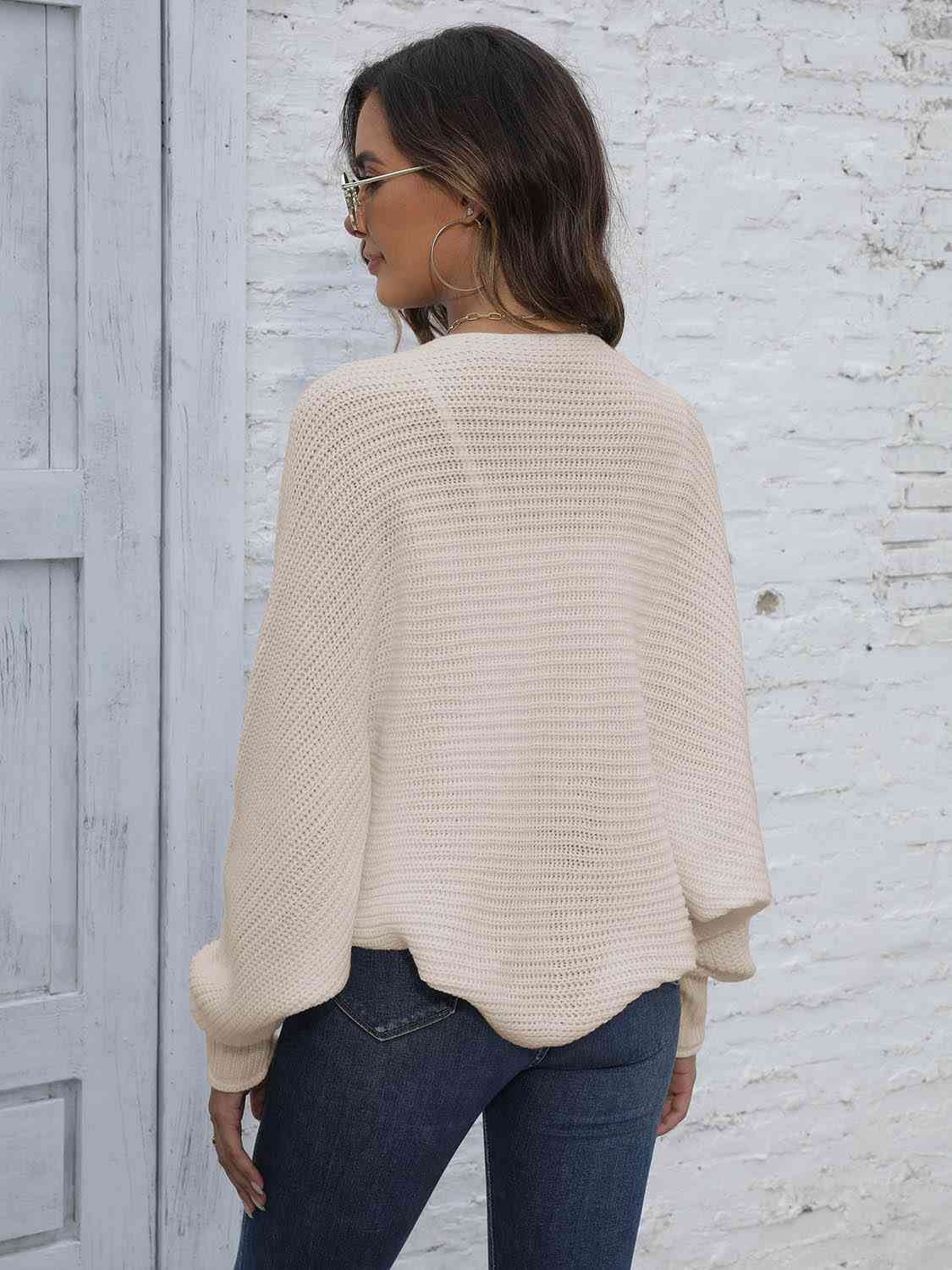 Elarova | Bat Sleeve Offene Front Kurze Strickjacke
