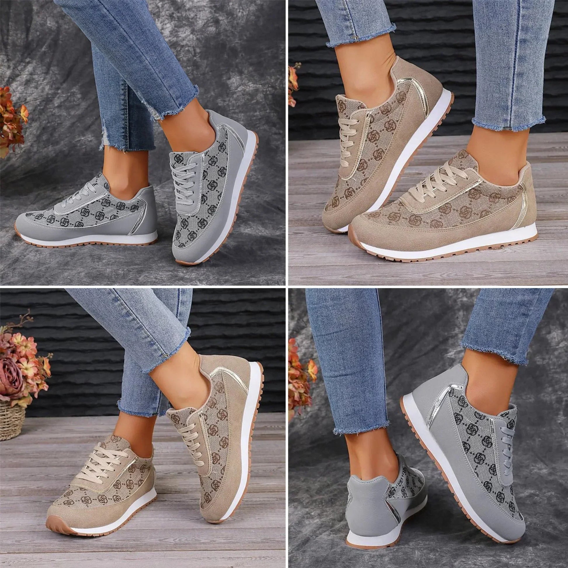 Elarova | Bequeme Flache Schuhe mit Blumenduschen