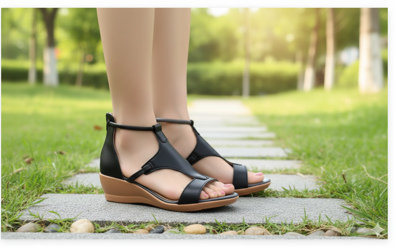 Damen Orthopädische Keilsandalen Leder Fußgewölbeunterstützung - Norvielle