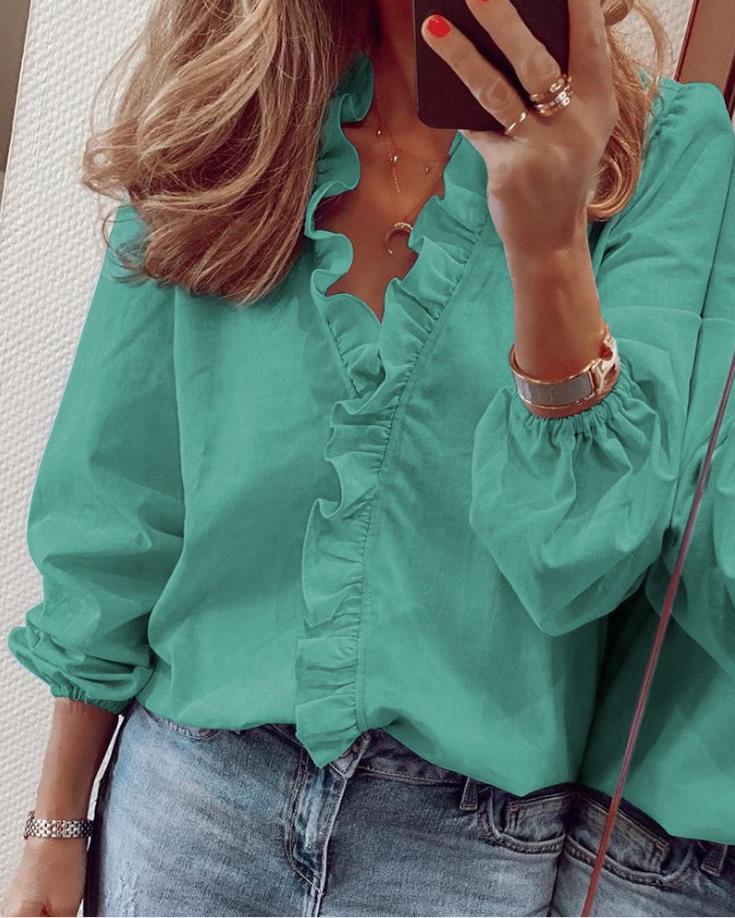 Elarova | Bluse mit Rüschen und V-Ausschnitt